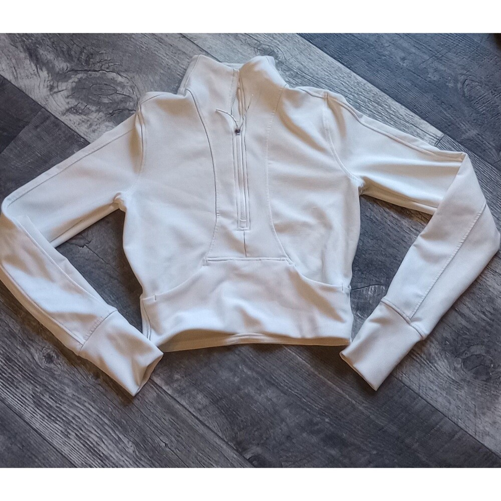 90 Degree By Reflex Women's XS Cream Color Rib Academy Half Zip Sweatshirt